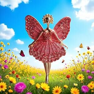 Brooch Red Rhinestone Sparkling Angel Charm Pin